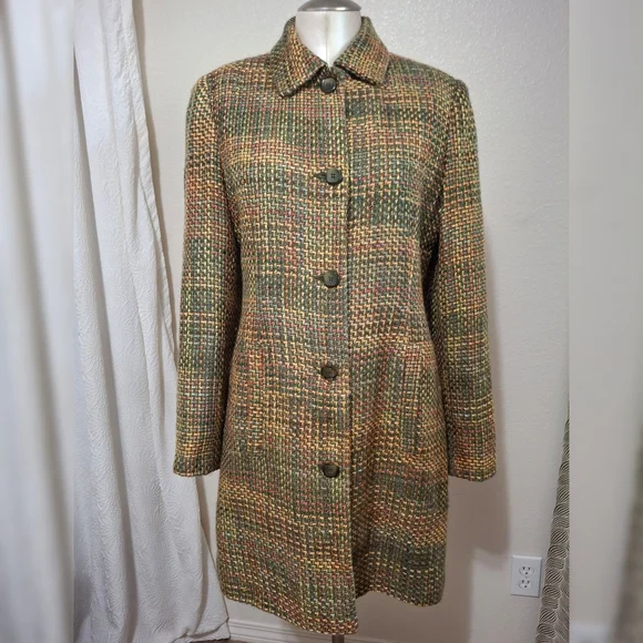 Requirements Multicolor Tweed Trench Coat Sz 8 - Picture 2 of 16
